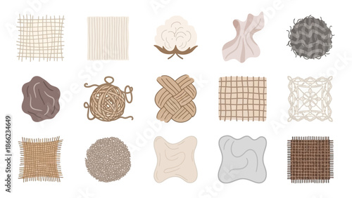 Collection of assorted fabric swatches and textures.