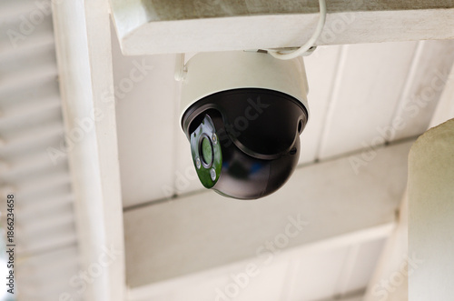 Close up of a security camera installed at home. 