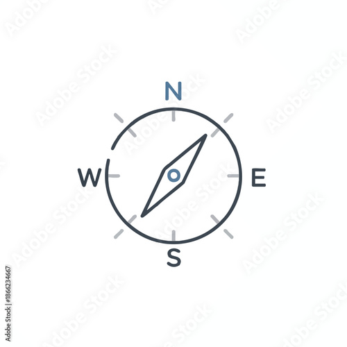 A vector illustration of a compass indicating cardinal directions, simple, minimalist design