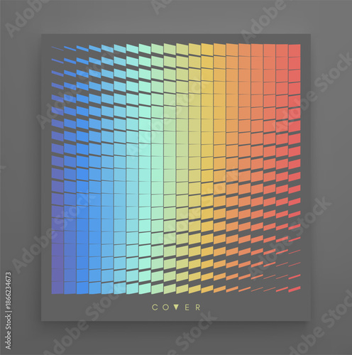 Square pattern. Lighting effect.The square mosaic pieces are turned over. Sequins rotate randomly. Color gradient. Cover design template. Illustration for brochure, poster, cover, card, flyer, banner.
