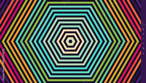 Abstract geometric design. Striped lines pattern in hexagon shape. Cover design template. Vector illustration for presentation, banner, flyer, poster or brochure.