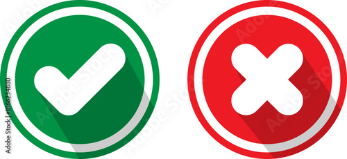 Flat design check and cross icons set