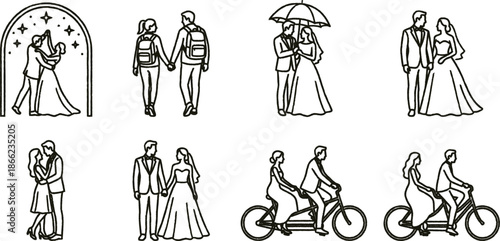 couples in love holding hands and riding bicycles together