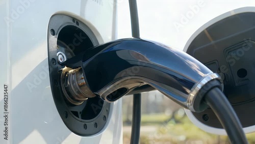 Electric Vehicle Charging Connector Sparks During Connection to Charging Station in Outdoor Environment