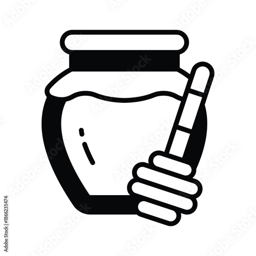 A captivating glyph icon of honey jar container with honey dipper