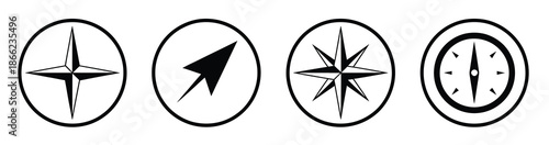 Compass icon in line style featuring navigation symbols, outline vector design, and clean minimal compass elements suitable for maps, location apps, travel graphics, and directional interface 