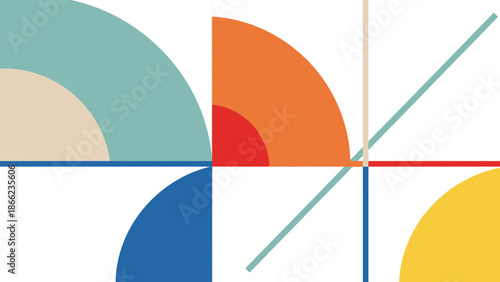 Geometric Shapes and Colored Semicircles Pattern.