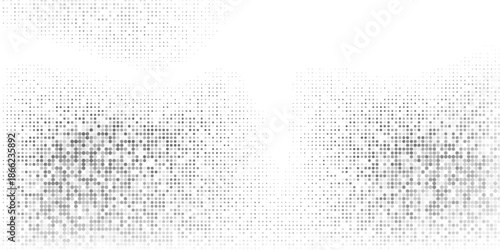 Halftone faded gradient texture. Grunge halftone grit background. White and black sand noise wallpaper. Retro pixilated vector backdrop