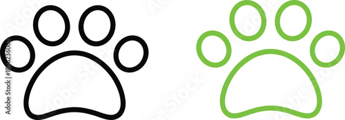 Minimalist black and green paw print icons for pet branding, animal care, veterinary design, or playful digital illustration concepts