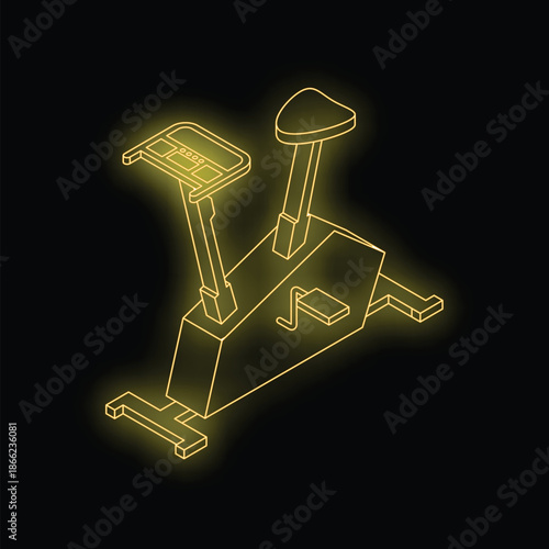 Neon yellow exercise bike glowing on a black background, representing fitness, health, and active lifestyle