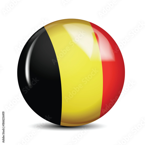 Belgium National Flag Sphere Icon Glossy Button 3D Vector Illustration