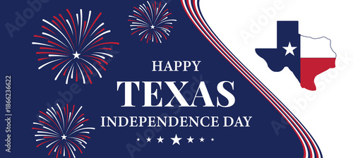 Happy Texas Independence Day Dark Blue Banner with Fireworks, USA Patriotic Celebration Design