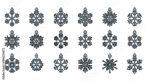 Collection of Black Snowflakes on White Background.