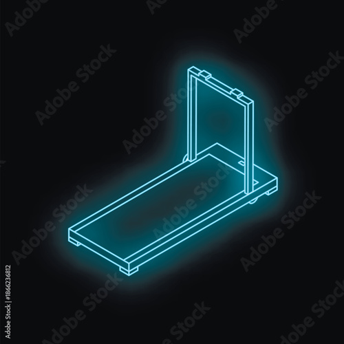 Neon blue treadmill symbolizing exercise, health, and wellness on a black background
