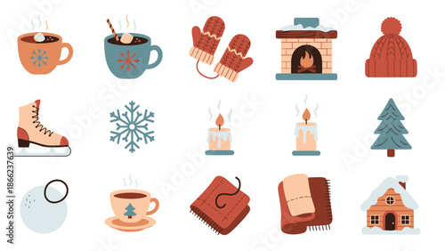 Collection of Winter Themed Icons and Objects.