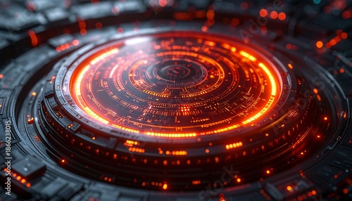 Futuristic Glowing Sci-Fi Technology Core with Orange Lights.