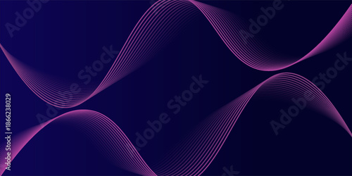 Abstract glowing wave lines on dark blue background. Dynamic wave pattern. Modern flowing wavy lines. Futuristic technology concept. Suit for banner, poster, cover, brochure, flyer, website