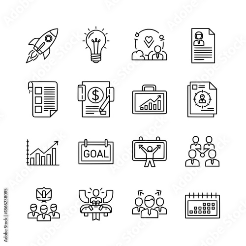 Modern startup launch outline icons vector for entrepreneurs