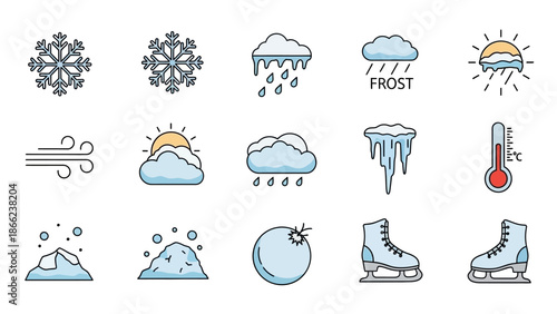 Weather Icons Set with Snow and Frost.