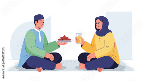 Couple sharing traditional Ramadan iftar meal together