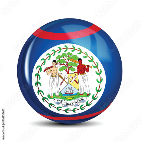 Belize National Flag Sphere Icon Glossy Button 3D Vector Illustration
