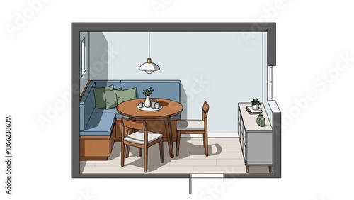 Modern Dining Room Interior with Table and Chairs.