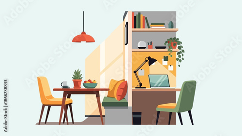 Modern Home Office Workspace with Furniture.