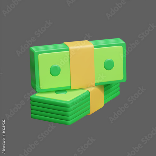 Stack of cash 3D money vector icon. Green US dollar banknotes stacked on each other. Minimal vector illustration. Paper currency money 3D render.