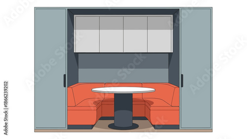 Modern Office Desk with Orange Sofa.