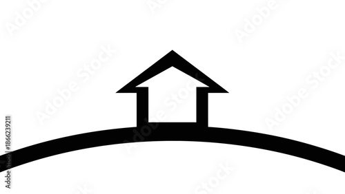 Simple House Icon on an Arch, Representing Home or Real Estate, Isolated White Background.