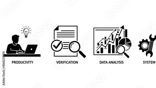 Business Process Management Icons Set Isolated White Background