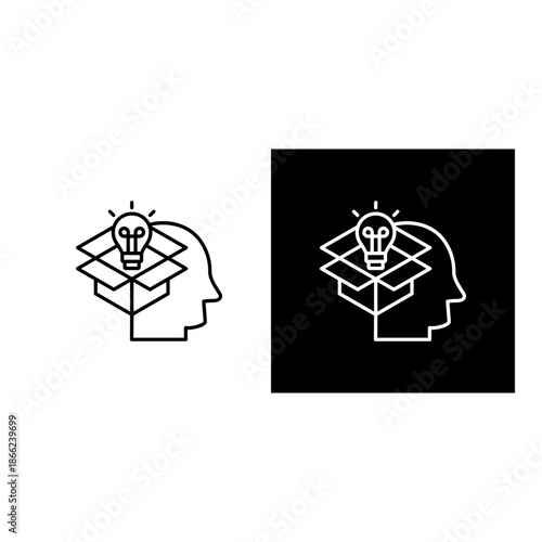 Think Outside The Box  icon black and white outline.