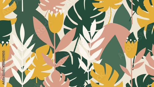 Tropical Leaves and Flowers Pattern Design.