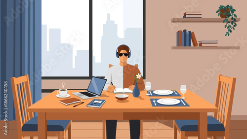 Woman Pouring Coffee Near Dining Table.