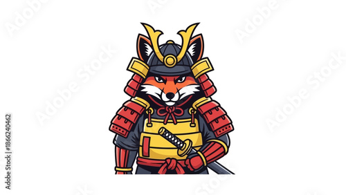 Fox Samurai Warrior in Traditional Armor with Sword