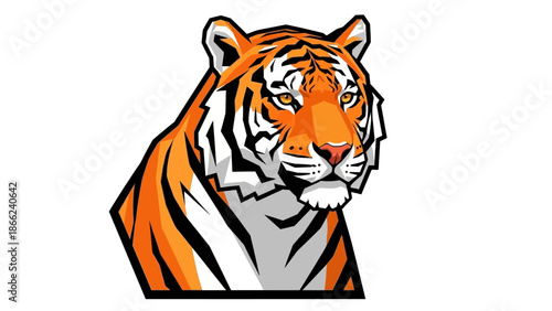 Stylized Tiger Head Icon, Fierce Big Cat Portrait, Orange Black Stripes