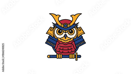Samurai Owl Warrior with Sword Illustration - Cute Animal Character