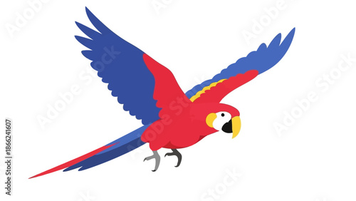 Flying Scarlet Macaw Parrot Bird Isolated on White Background