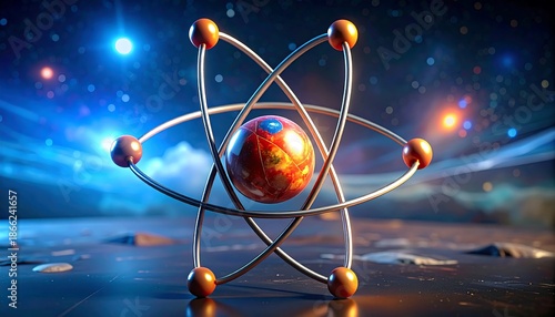 Abstract Atom Model with Electrons Orbiting Nucleus.