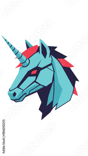 Futuristic Cyberpunk Unicorn Head Logo Icon - Geometric Fantasy Creature