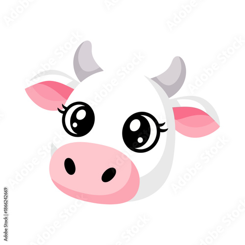 Cute Kawaii Cow Face Icon Cartoon Illustration