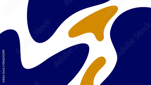 Modern abstract composition with organic shapes in navy blue, white, and mustard. Playful yet elegant style perfect for posters, editorial layouts, and creative branding.