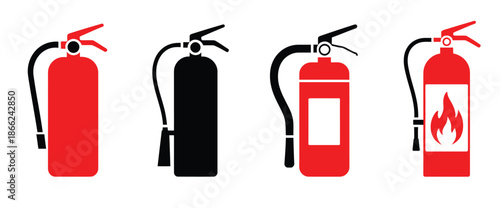 Fire extinguisher icon representing fire safety and firefighter equipment, featuring clean vector design suitable for emergency signage, safety instructions, industrial safety, and workplace hazard 
