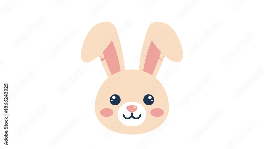 Fototapeta premium Cute cartoon rabbit face, kawaii bunny illustration, pastel colors, isolated on white background