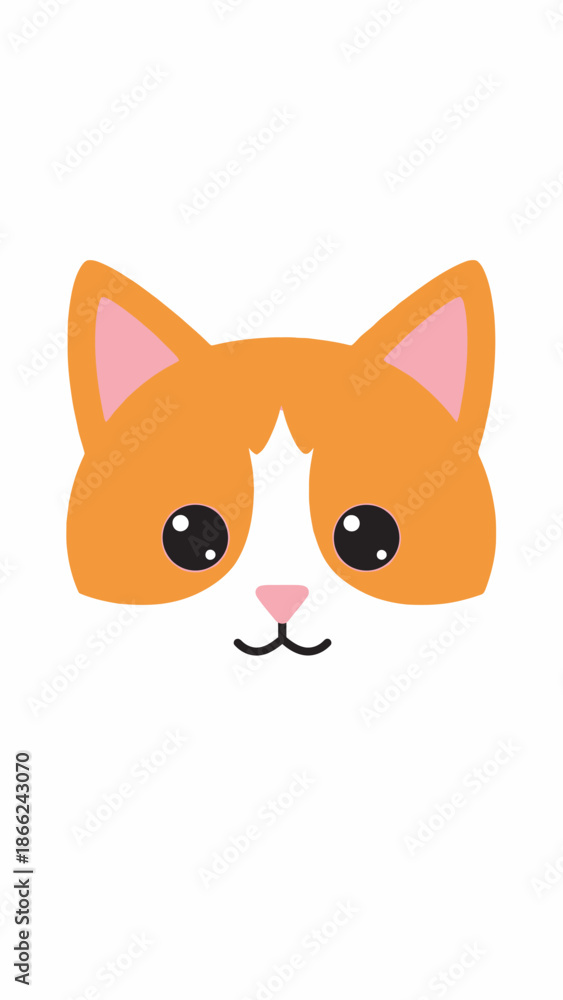 Obraz premium Cute Orange and White Cat Face, Kawaii Style, Vector Illustration