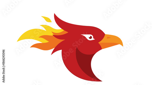 Fiery Phoenix Head Emblem, Mythical Bird of Fire, Strong Mascot Logo Design