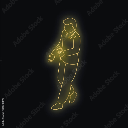 Neon light style illustration of a singer performing live with microphone
