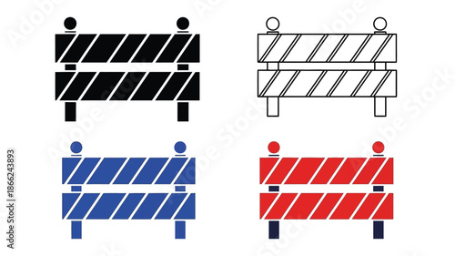 Four barrier illustrations depicting different colors and styles for road construction