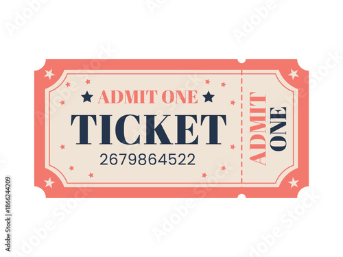 Retro Admit One Ticket. Coupon for film, movie, cinema, circus, carnival, festival. Vector. 