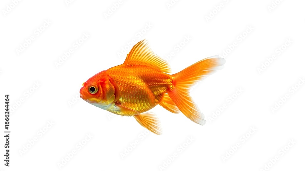Obraz premium Vibrant goldfish swimming in clear water with white background